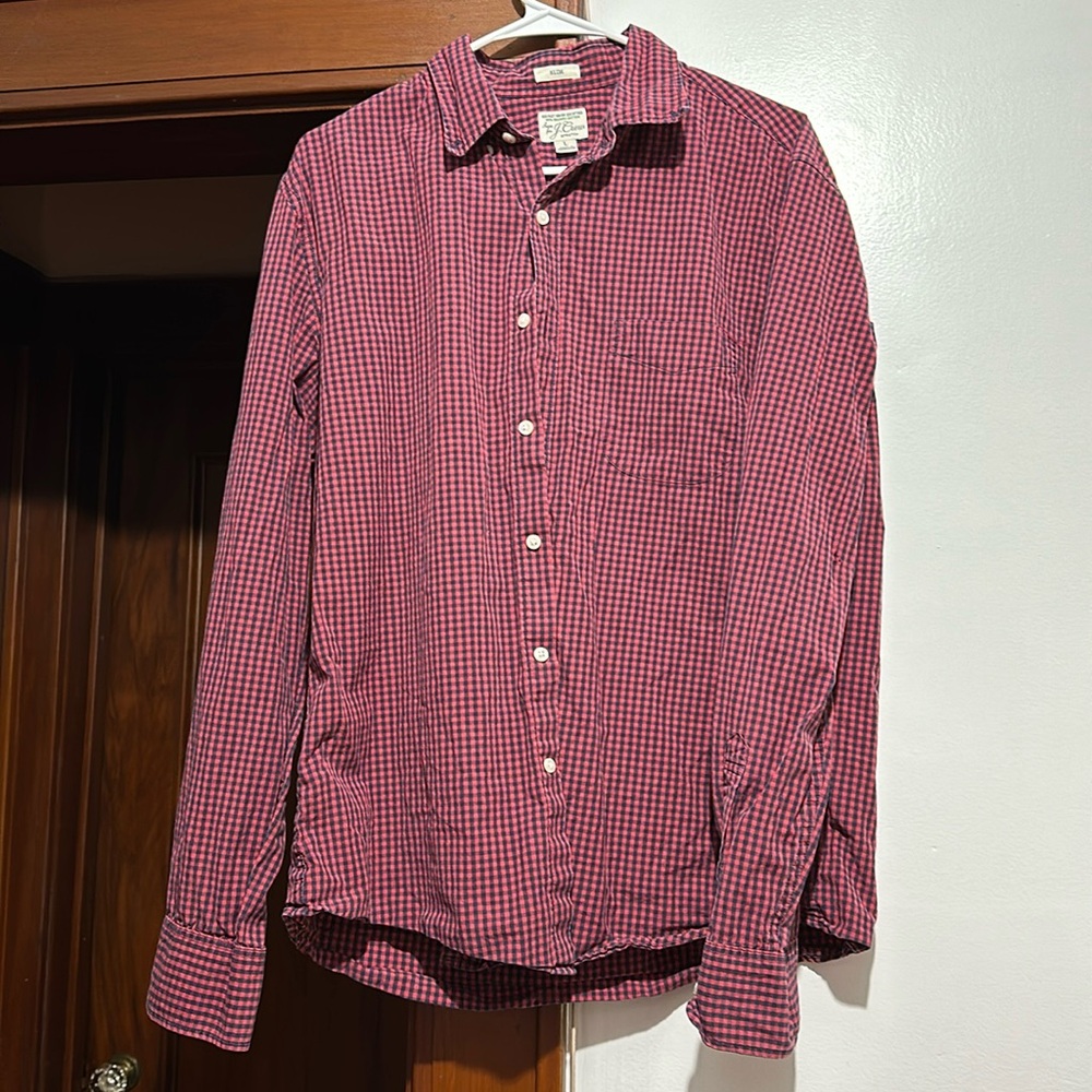 Red/Navy J Crew Checkered Button Shirt